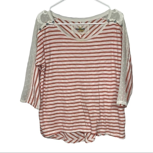 little Yellow Button Anthropologie Orange White Stripe Mabel Top, Medium - Picture 3 of 10